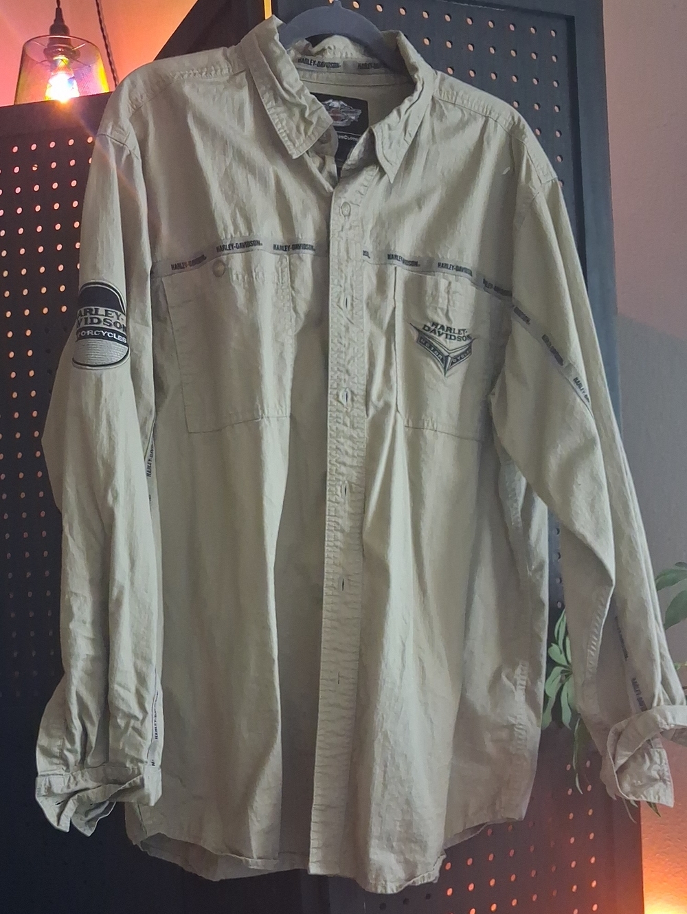Vintage Harley-Davidson Light Khaki Button-Up Shirt Jacket